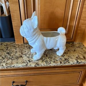 White Ceramic Bulldog Planter